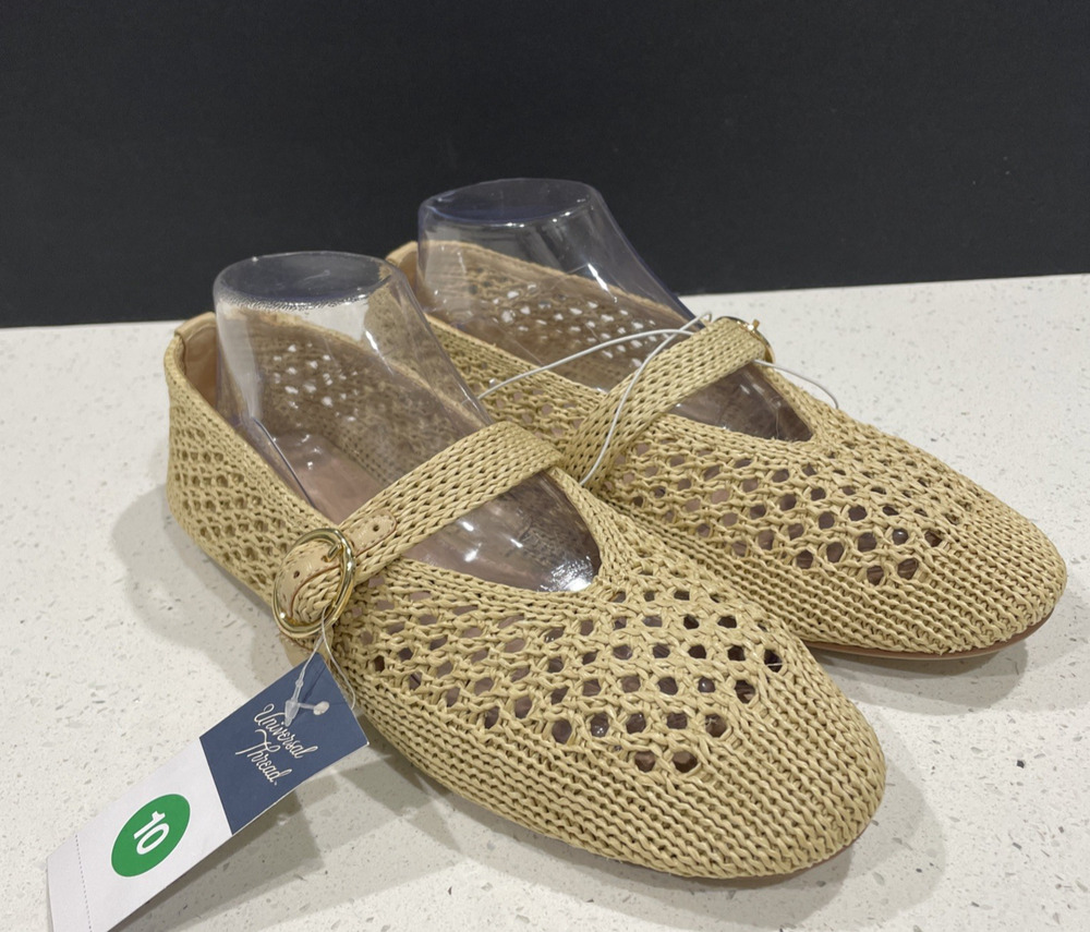 Knit Woven Mary Jane Flats Sz 10 Beige NEW - Universal Thread